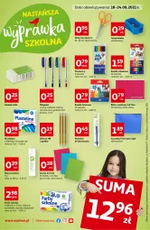 Gazetka promocyjna Auchan - Najtańsza wyprawka szkolna Hipermarkety - Gazetka - ważna od 24.08 do 24.08.2021 - strona 1 - produkty: Sok, Por, Noż, Nożyczki, Długopis, Flamastry, Klej, Plastelina, Fa