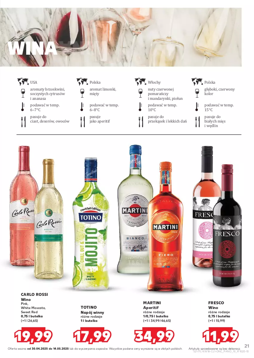 Gazetka promocyjna Kaufland - Barek Kauflandu - ważna 30.04 do 14.05.2025 - strona 21 - produkty: Ananas, Carlo Rossi, Deser, Fresco, Mandarynki, Martini, Napój, Nuty, Ser, Wino