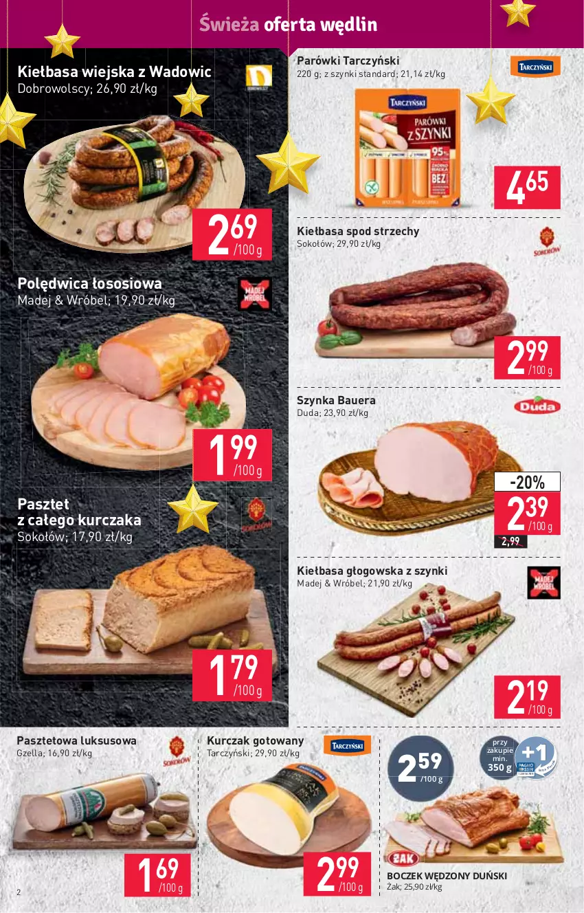 Gazetka promocyjna Stokrotka - Market - ważna 18.11 do 24.11.2021 - strona 2 - produkty: Duda, HP, Kiełbasa, Kiełbasa głogowska, Kiełbasa wiejska, Kurczak, Kurczak gotowany, Parówki, Pasztet, Polędwica, Sok, Sokołów, Sos, Szynka, Tarczyński