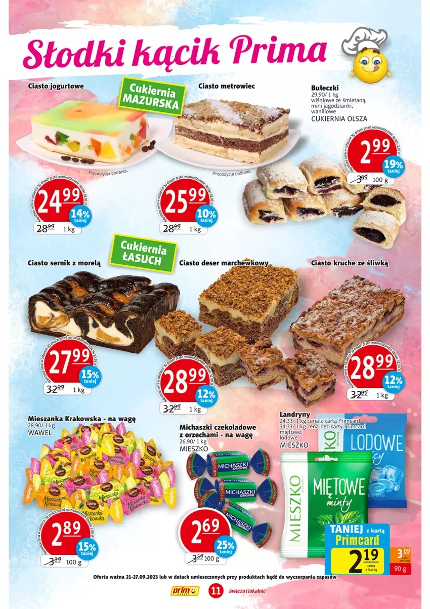 Gazetka promocyjna Prim Market - ważna 21.09 do 27.09.2023 - strona 11 - produkty: Bułeczki, Ciasto jogurtowe, Cukier, Jogurt, Metro, Wawel