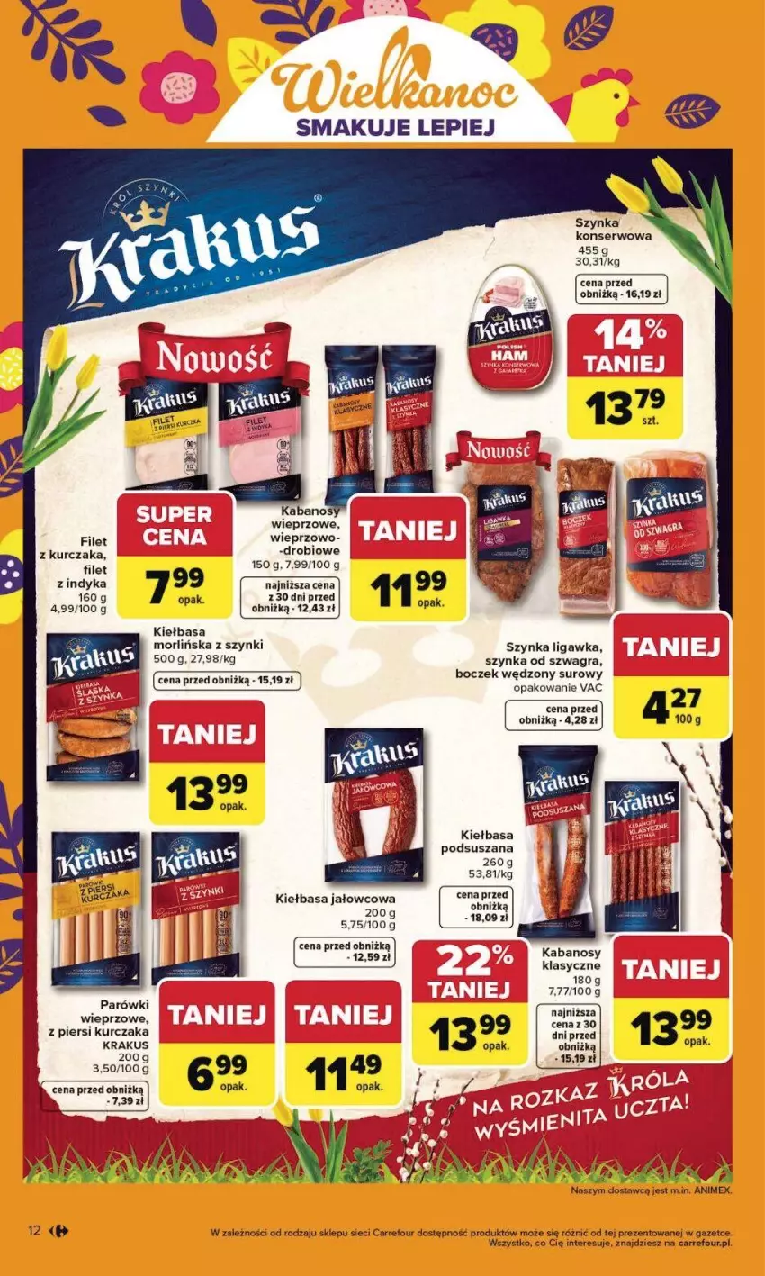Gazetka promocyjna Carrefour - Gazetka Carrefour, Market od poniedziałku! - ważna 23.03 do 29.03.2026 - strona 18 - produkty: Boczek, Gra, Kabanos, Kiełbasa, Krakus, Kurczak, Parówki, Ser, Szynka, Szynka konserwowa