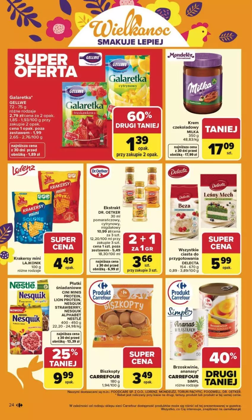 Gazetka promocyjna Carrefour - Gazetka Carrefour, Market od poniedziałku! - ważna 23.03 do 29.03.2026 - strona 30 - produkty: Ananas, Biszkopty, Brzoskwinie, Cini Minis, Danio, Delecta, Dr. Oetker, EPEE, Krakersy, Lajkonik, Lion, Lorenz, Nesquik, Ser