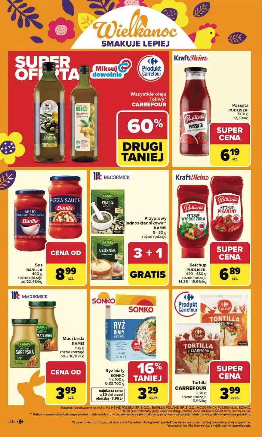 Gazetka promocyjna Carrefour - Gazetka Carrefour, Market od poniedziałku! - ważna 23.03 do 29.03.2026 - strona 32 - produkty: Barilla, Heinz, Kamis, Ketchup, Mus, Musztarda, Olej, Pieprz, Por, Przyprawy, Pudliszki, Sonko, Tortilla