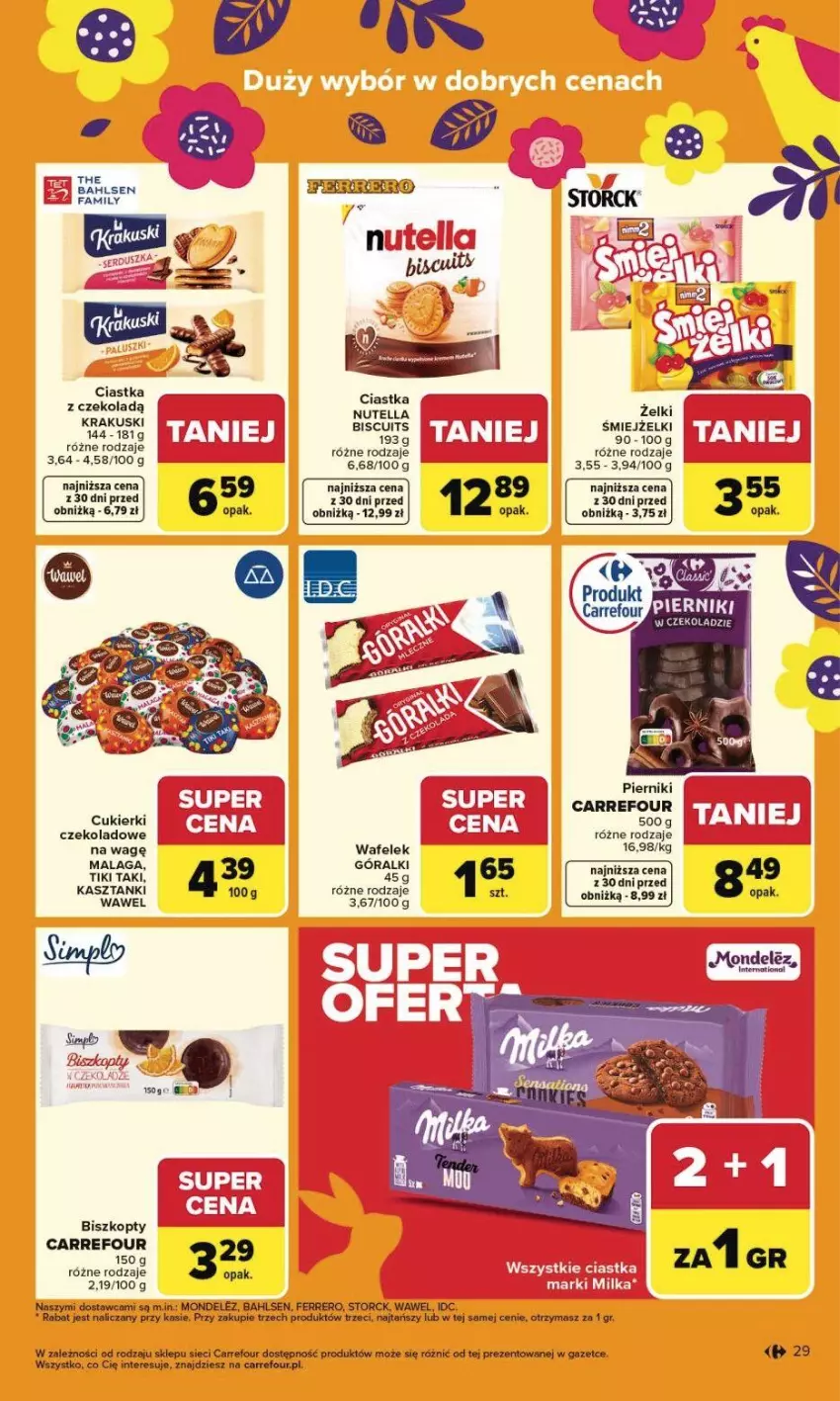 Gazetka promocyjna Carrefour - Gazetka Carrefour, Market od poniedziałku! - ważna 23.03 do 29.03.2026 - strona 35 - produkty: Biszkopty, Ciastka, Cukier, Cukierki, Ferrero, Góralki, Milka, Piernik, Wafelek, Wawel