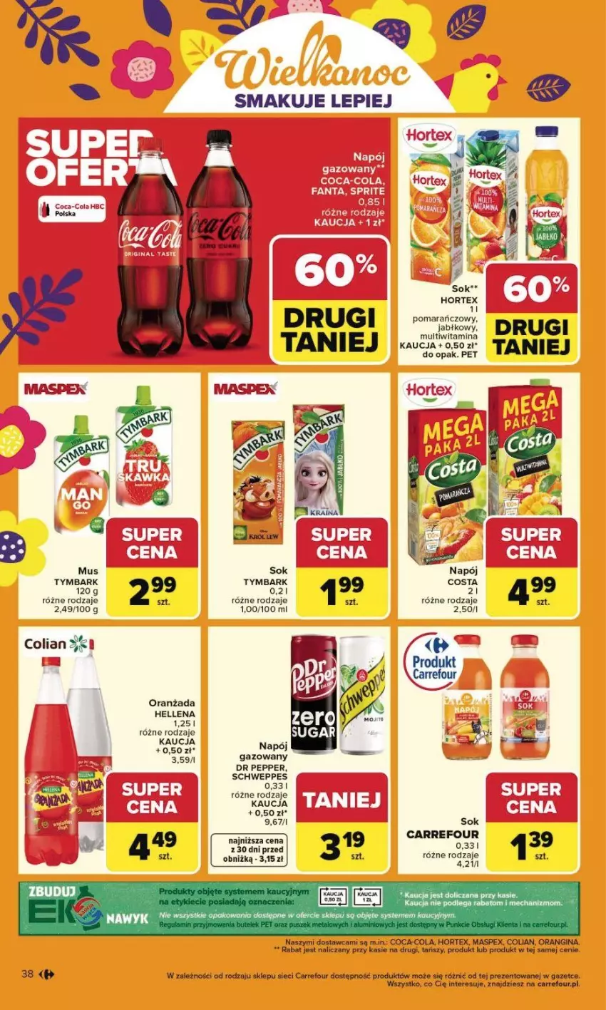 Gazetka promocyjna Carrefour - Gazetka Carrefour, Market od poniedziałku! - ważna 23.03 do 29.03.2026 - strona 44 - produkty: Coca-Cola, Fa, Gin, Hellena, Hortex, Mus, Napój, Oranżada, Schweppes, Sok, Sprite, Tymbark