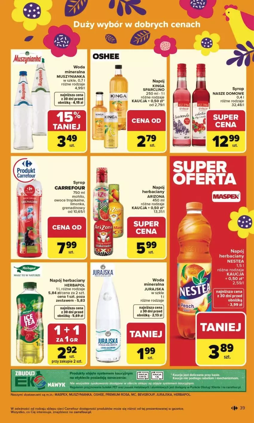 Gazetka promocyjna Carrefour - Gazetka Carrefour, Market od poniedziałku! - ważna 23.03 do 29.03.2026 - strona 45 - produkty: Clin, Herbapol, Limonka, Mus, Muszynianka, Napój, Oshee, Owoce, Syrop, Woda, Woda mineralna
