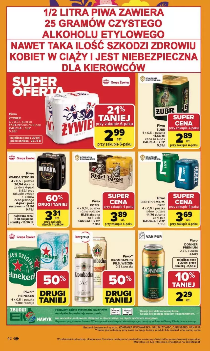 Gazetka promocyjna Carrefour - Gazetka Carrefour, Market od poniedziałku! - ważna 23.03 do 29.03.2026 - strona 48 - produkty: Carlsberg, Fa, Heineken, Kozel, Lech Premium, Piwo, Pur, Warka