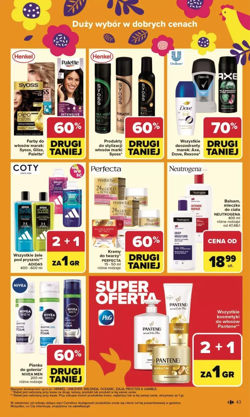 Gazetka promocyjna Carrefour - Gazetka Carrefour, Market od poniedziałku! - ważna 23.03 do 29.03.2026 - strona 49 - produkty: Adidas, Bielenda, Fa, Gra, Miecz, Neutrogena, Pantene, Perfecta, Por, Sos, Ziaja