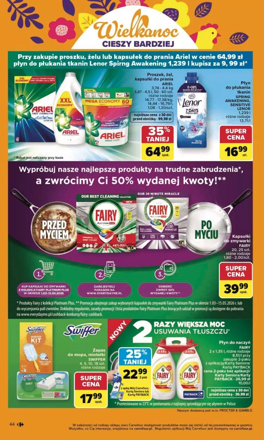 Gazetka promocyjna Carrefour - Gazetka Carrefour, Market od poniedziałku! - ważna 23.03 do 29.03.2026 - strona 50 - produkty: Ariel, Fa, Fairy, Kapsułki do prania, Mop, Por, Zmywarki