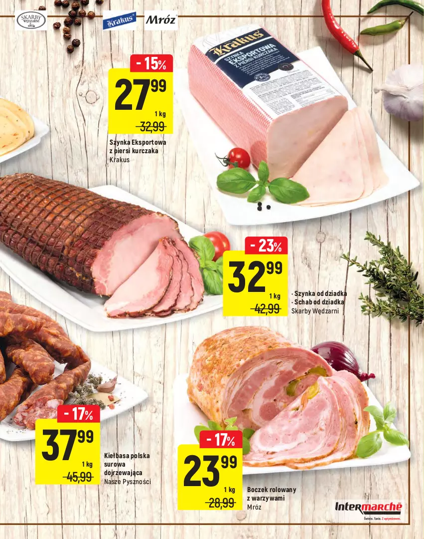 Gazetka promocyjna Intermarche - Letni Targ Marek - ważna 10.08 do 23.08.2021 - strona 3 - produkty: Boczek, Kiełbasa, Krakus, Kurczak, Por, Sport, Szynka, Warzywa