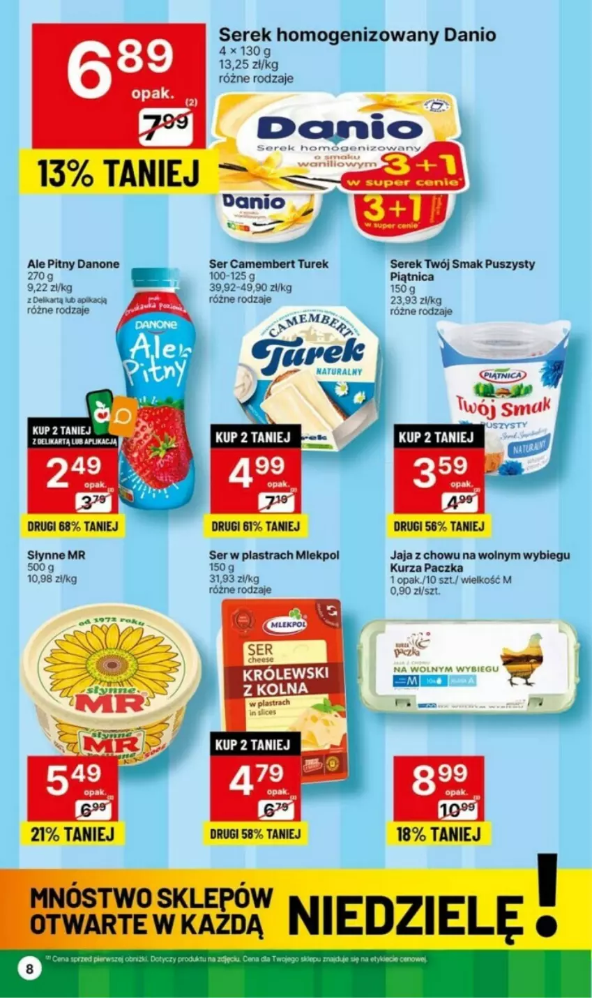 Gazetka promocyjna Delikatesy Centrum - ważna 04.01 do 10.01.2024 - strona 23 - produkty: Camembert, Danio, Danone, Jaja, Piątnica, Ser, Serek, Serek homogenizowany, Twój Smak