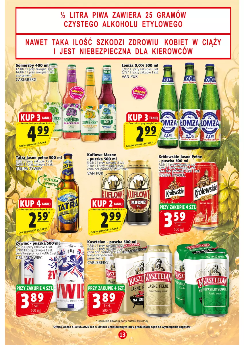 Gazetka promocyjna Prim Market - ważna 05.06 do 10.06.2026 - strona 13 - produkty: Carlsberg, Kasztelan, Królewski, Lack, Pur, Somersby, Tatra