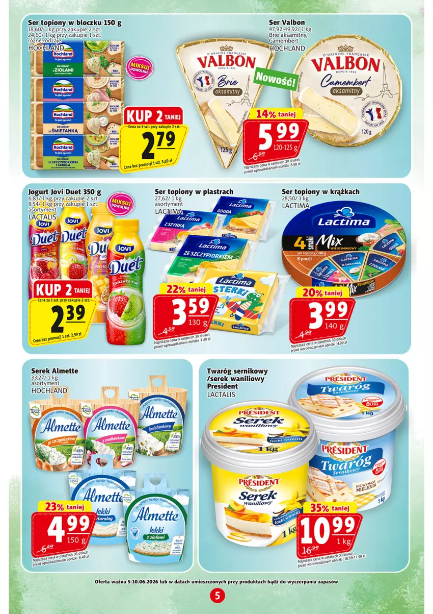 Gazetka promocyjna Prim Market - ważna 05.06 do 10.06.2026 - strona 5 - produkty: Aksam, Brie, Gin, Hochland, Ser, Ser topiony, Serek, Top, Twaróg