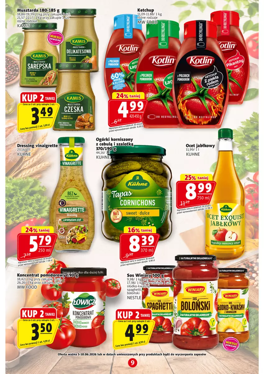 Gazetka promocyjna Prim Market - ważna 05.06 do 10.06.2026 - strona 9 - produkty: Dres, Koncentrat pomidorowy, Korniszony, Mus, Musztarda, Ocet, Por, Spaghetti, Top