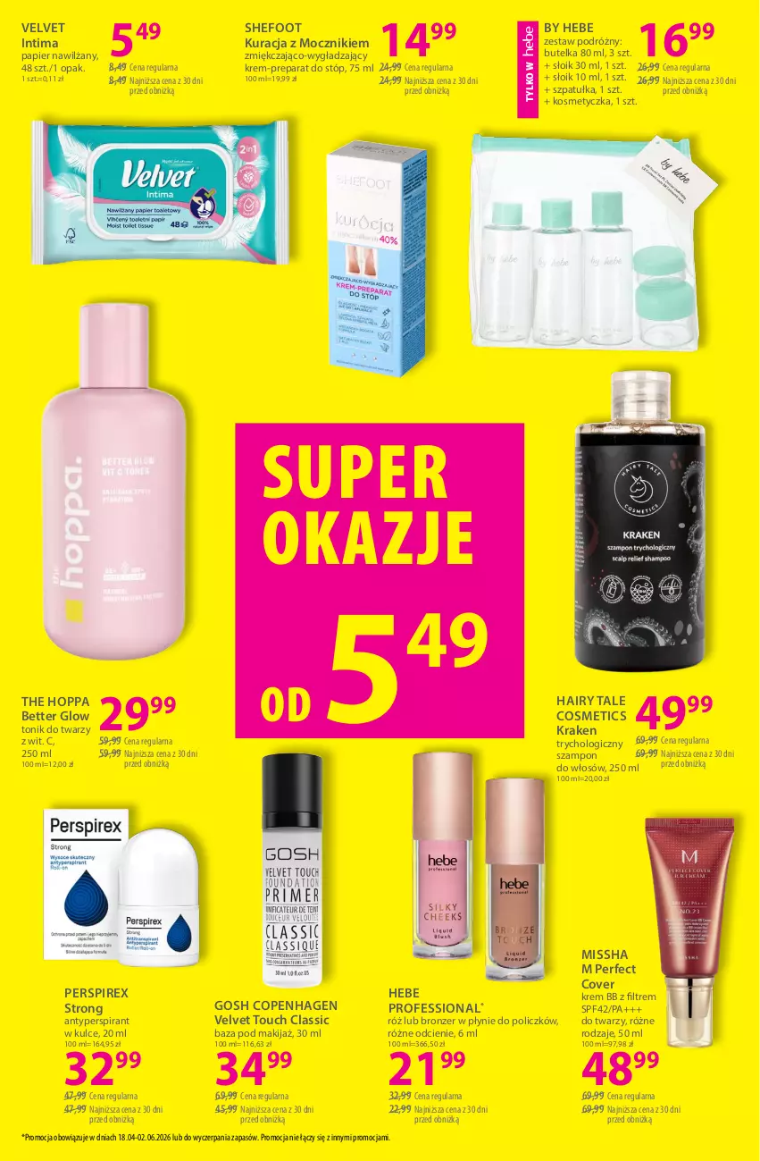 Gazetka promocyjna Hebe - Gazetka - ważna 18.04 do 03.05.2026 - strona 17 - produkty: Antyperspirant, Bronzer, Gosh, Kosmetyczka, Krem bb, Makijaż, MISSHA, Papier, Szampon, Szpatułka, Tonik, Tonik do twarzy, Velvet