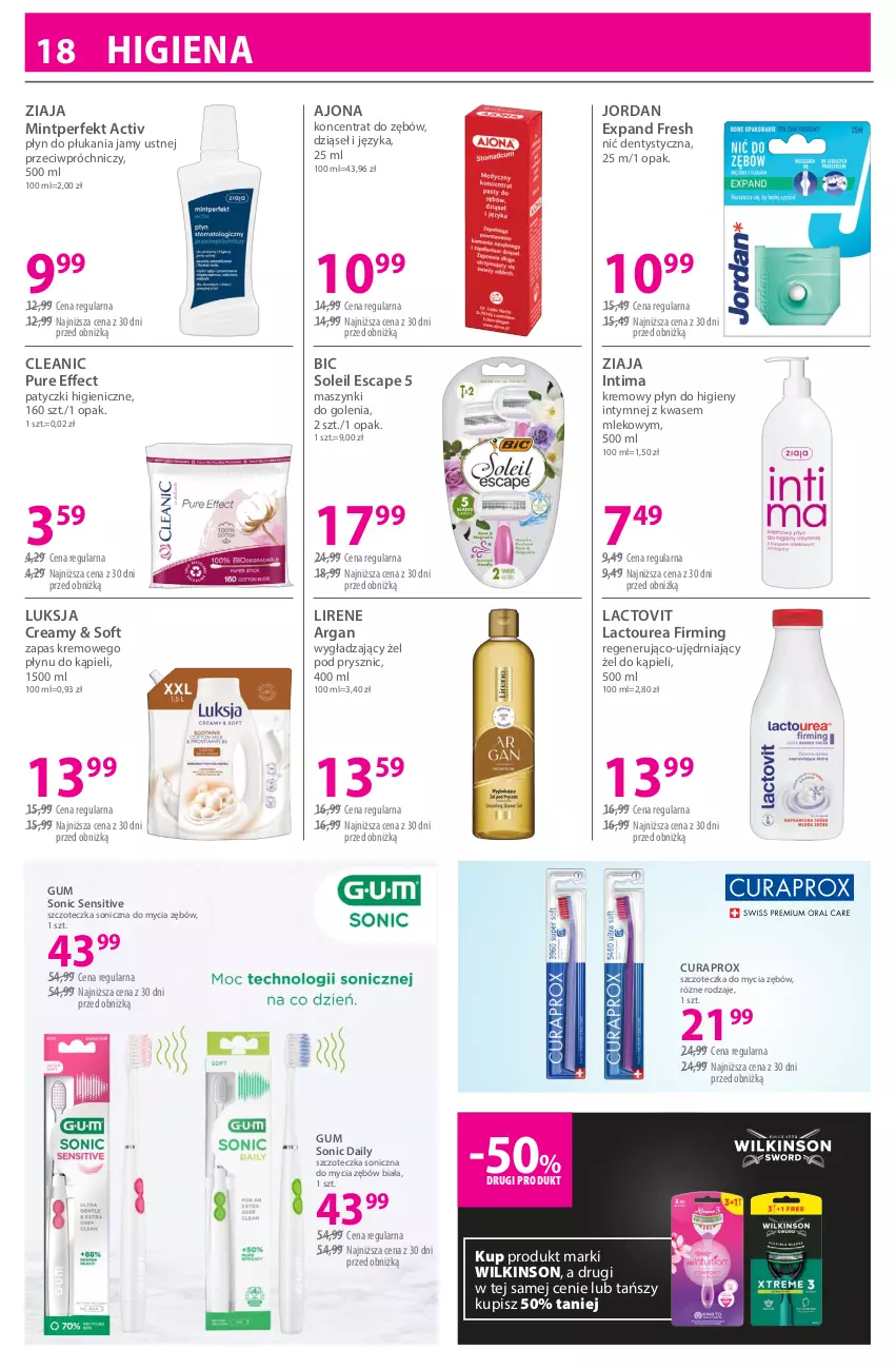 Gazetka promocyjna Hebe - Gazetka - ważna 18.04 do 03.05.2026 - strona 18 - produkty: BIC, Cleanic, Curaprox, Lirene, Luksja, Mleko, Nić dentystyczna, Płyn do higieny intymnej, Płyn do płukania, Płyn do płukania jamy ustnej, Pur, Szczoteczka, Szczoteczka soniczna, Ziaja