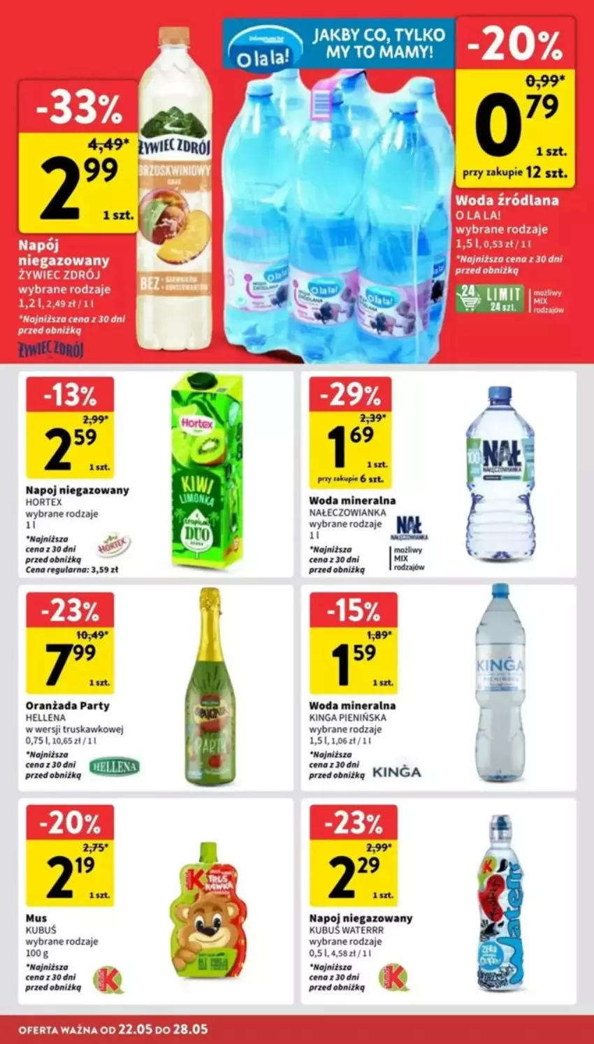 Gazetka promocyjna Intermarche - ważna 22.05 do 28.05.2025 - strona 24 - produkty: Fa, Hellena, Hortex, HP, Kubuś, Kubuś Waterrr, Mus, Oranżada, Woda, Woda mineralna
