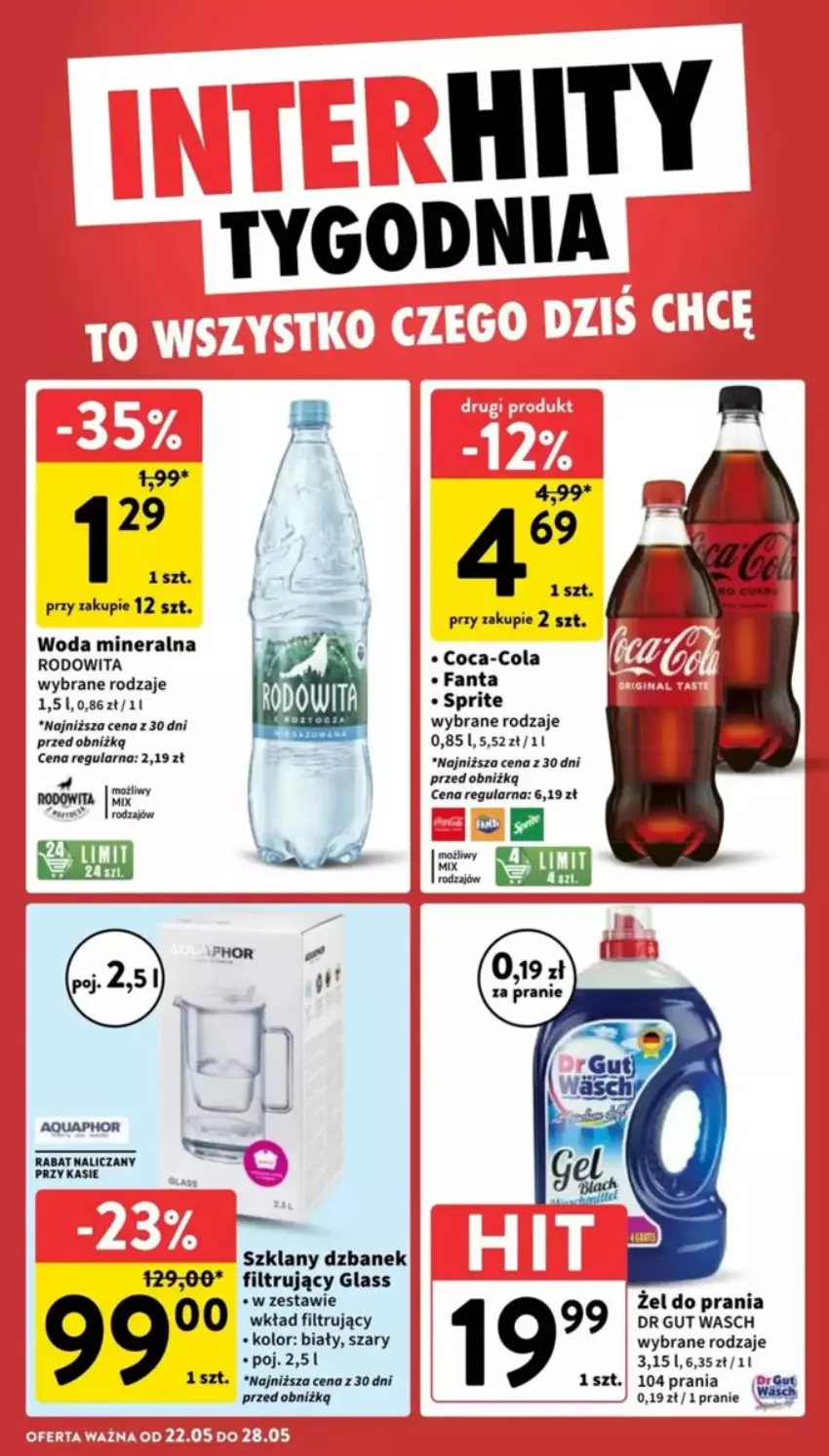 Gazetka promocyjna Intermarche - ważna 22.05 do 28.05.2025 - strona 35 - produkty: Aquaphor, Coca-Cola, Dzbanek, Dzbanek filtrujący, Fa, Fanta, Sprite, Wkład filtrujący, Woda, Woda mineralna