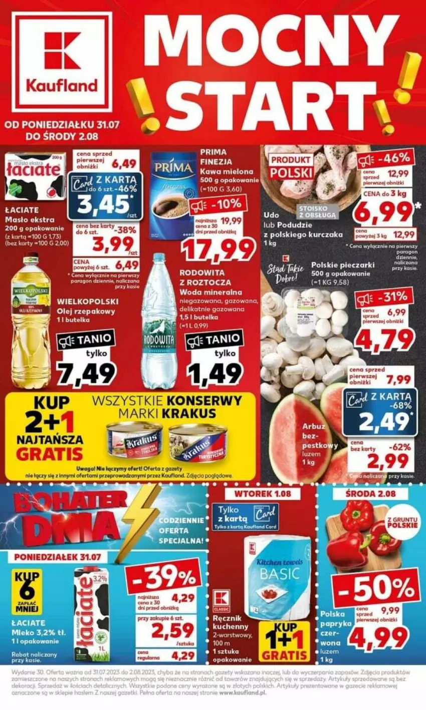 Gazetka promocyjna Kaufland - Kaufland Gazetka od 31.07.2023 do 02.08.2023 - ważna 31.07 do 02.08.2023 - strona 1 - produkty: Fa, Grunt, Kawa, Kawa mielona, Krakus, Kurczak, Mleko, Piec, Ser, Waga