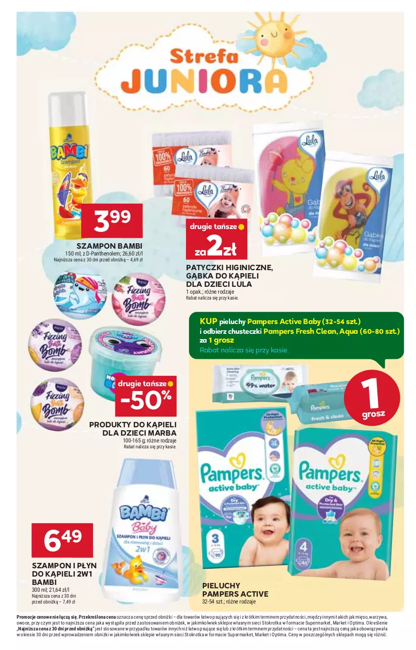 Gazetka promocyjna Stokrotka - Market - ważna 29.10 do 04.11.2026 - strona 39 - produkty: Chusteczki, Dzieci, Gin, Mięso, Optima, Owoce, Pampers, Pieluchy, Płyn do kąpieli, Szampon, Warzywa