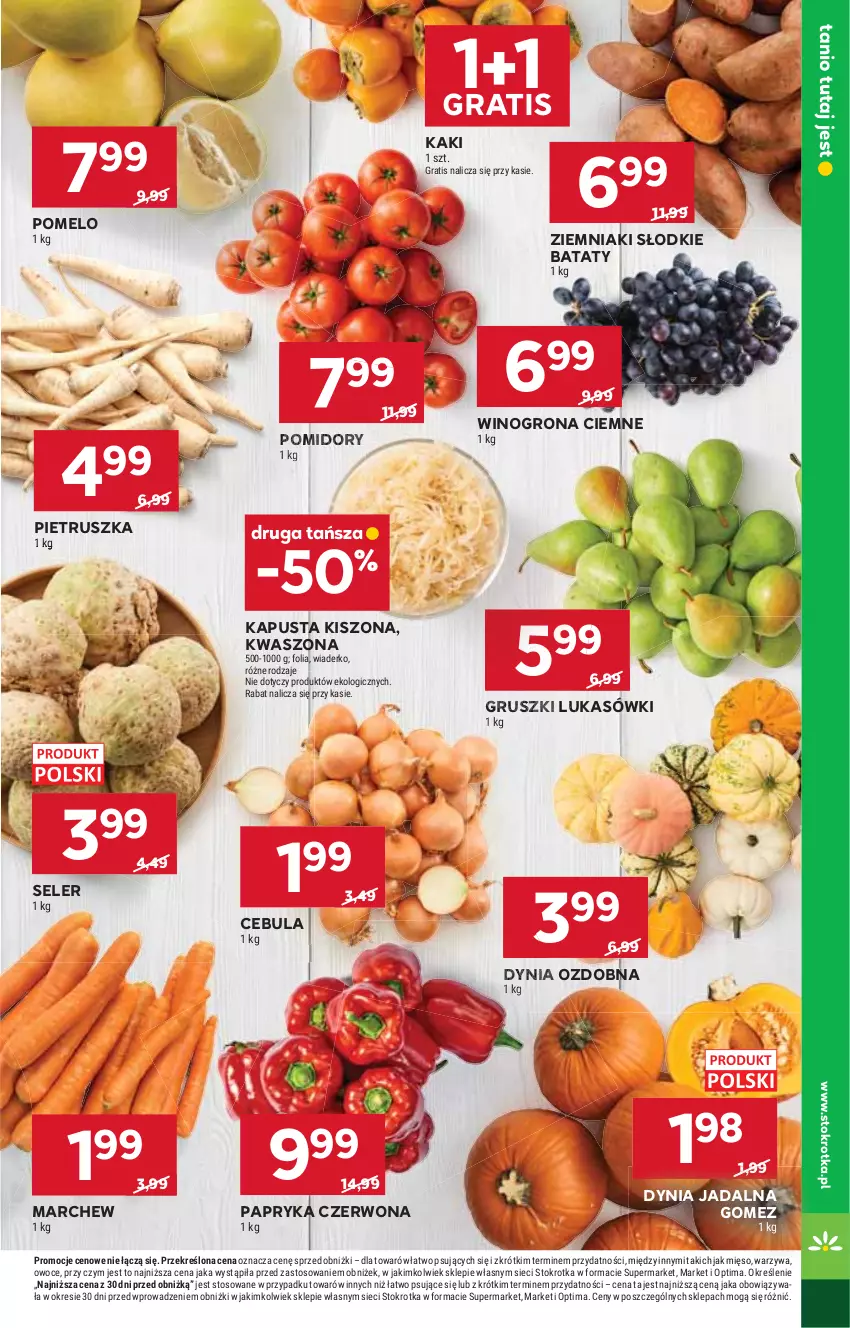 Gazetka promocyjna Stokrotka - Market - ważna 29.10 do 04.11.2026 - strona 8 - produkty: Cebula, Gra, Gruszki, Kaki, Mięso, Optima, Owoce, Papryka, Papryka czerwona, Pietruszka, Pomelo, Pomidory, Warzywa, Wino, Winogrona, Ziemniaki