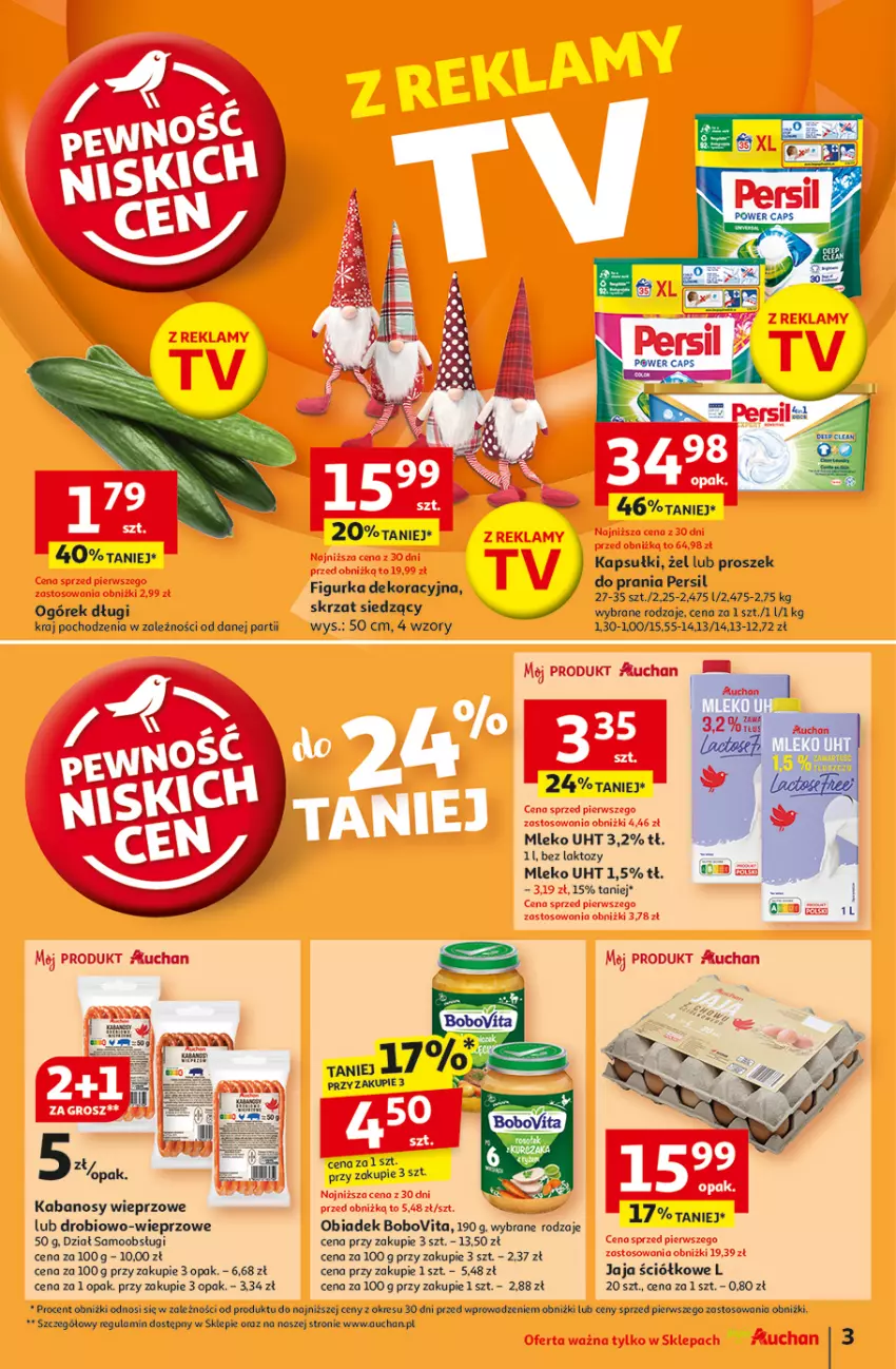 Gazetka promocyjna Auchan - Pewność Niskich Cen Moje - ważna 07.11 do 13.11.2024 - strona 3 - produkty: BoboVita, Jaja, Kabanos, Mleko, Ogórek, Persil, Skrzat