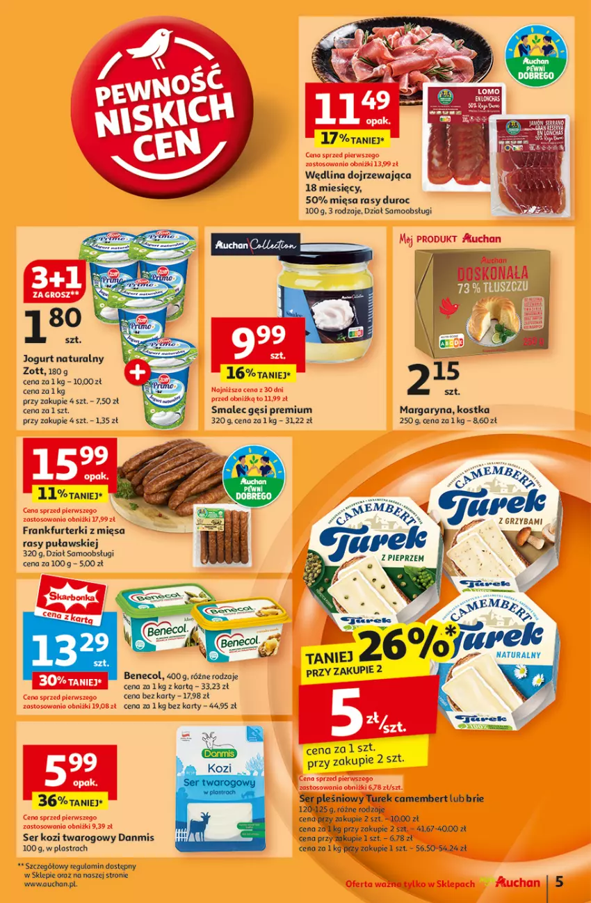 Gazetka promocyjna Auchan - Pewność Niskich Cen Moje - ważna 07.11 do 13.11.2024 - strona 7 - produkty: Benecol, Frankfurterki, Jogurt, Jogurt naturalny, Margaryna, Ser, Ser kozi, Smalec, Wędlina, Zott