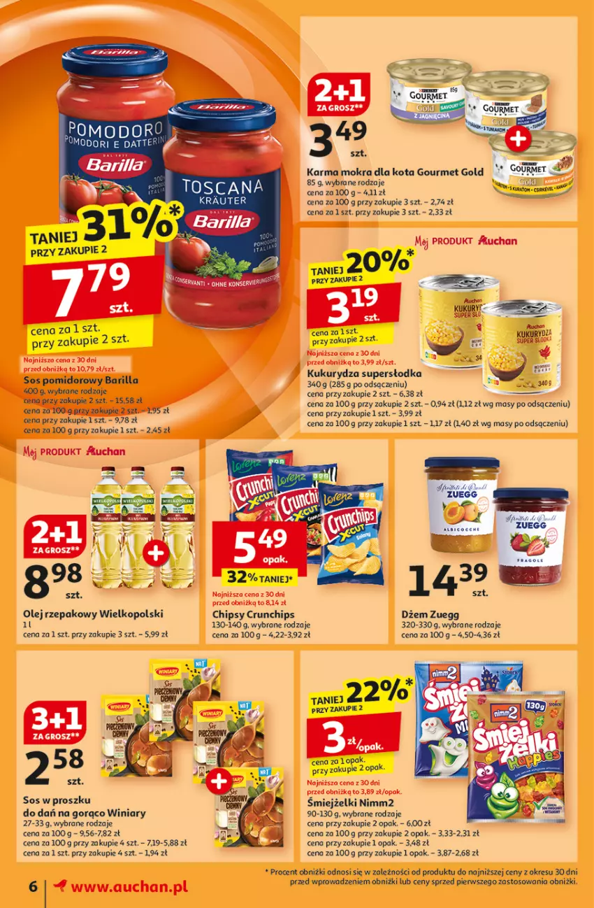 Gazetka promocyjna Auchan - Pewność Niskich Cen Moje - ważna 07.11 do 13.11.2024 - strona 8 - produkty: Barilla, BIC, Chipsy, Crunchips, Dżem, Gourmet Gold, Kukurydza, Nimm2, Olej, Olej rzepakowy, Sos, Winiary