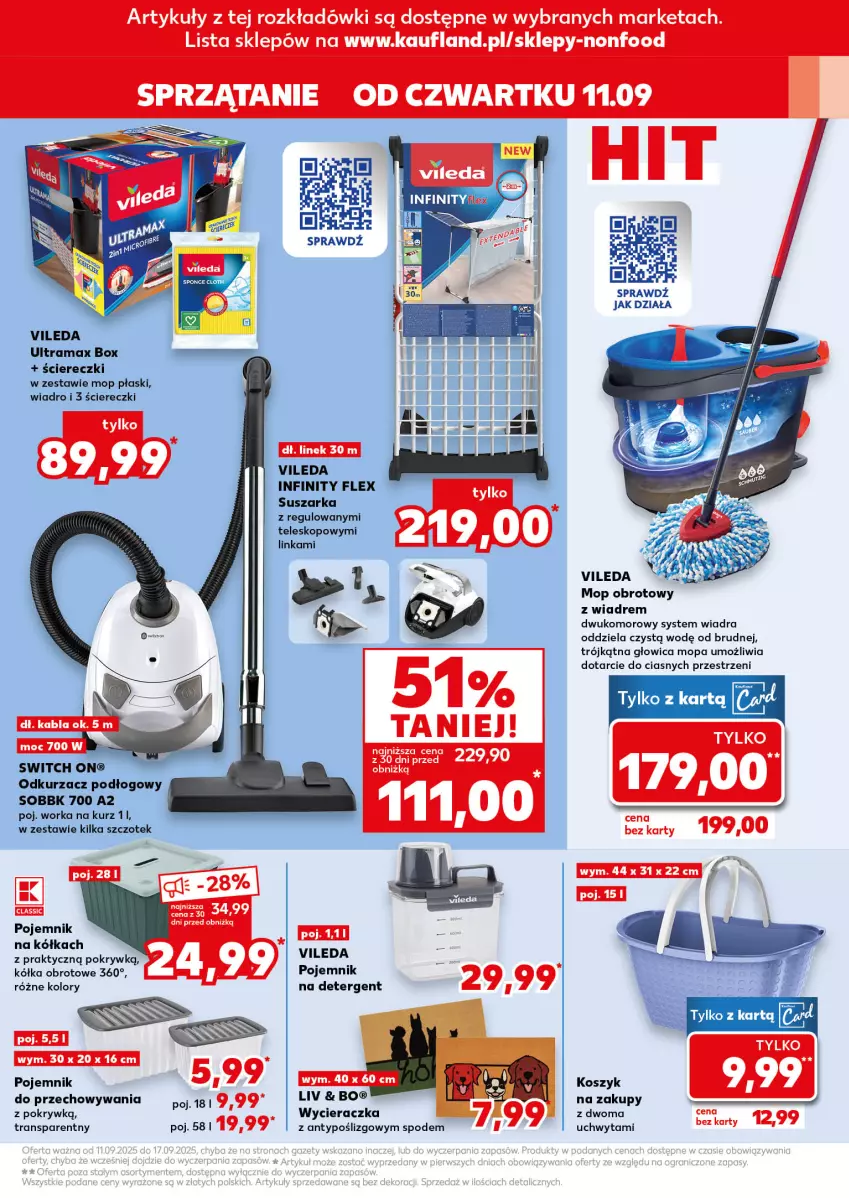 Gazetka promocyjna Kaufland - Kaufland - ważna 11.09 do 17.09.2025 - strona 13 - produkty: Inka, Kosz, Mop, Odkurzacz, Orka, Pojemnik, Rama, Sprzątanie, Suszarka, Teleskop, Tran, Vileda, Wiadro
