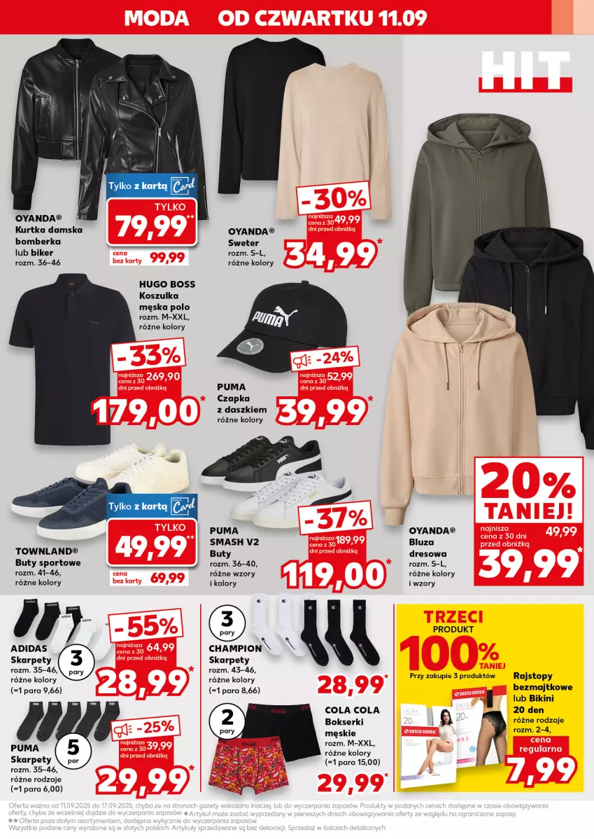 Gazetka promocyjna Kaufland - Kaufland - ważna 11.09 do 17.09.2025 - strona 17 - produkty: Adidas, Bikini, Bluza, Bluza dresowa, Bokserki, Buty, Czapka, Dres, Hugo Boss, Karp, Kosz, Koszulka, Kurtka, Por, Puma, Rajstopy, Ser, Sport, Sweter, Top