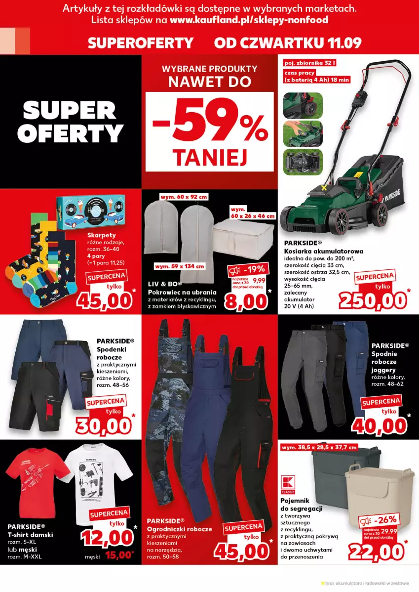 Gazetka promocyjna Kaufland - Kaufland - ważna 11.09 do 17.09.2025 - strona 20 - produkty: Akumulator, Karp, Kosiarka, Parkside, Pojemnik, Pokrowiec, Pokrowiec na ubrania, Sok, Ubrania