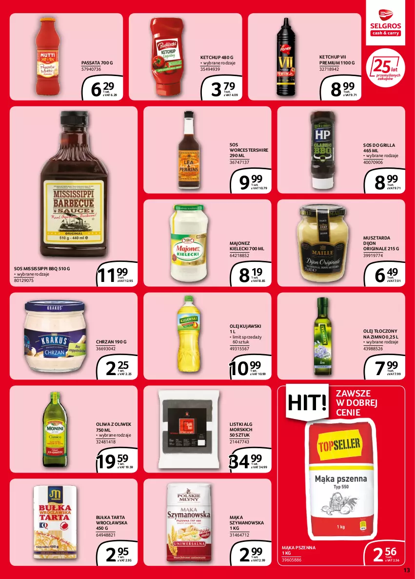 Gazetka promocyjna Selgros - Extra Oferta - ważna 02.06 do 14.06.2022 - strona 13 - produkty: Bułka, Bułka tarta, Chrzan, Gin, Grill, Ketchup, Kujawski, LG, Majonez, Mąka, Mąka pszenna, Mus, Musztarda, Olej, Oliwa z oliwek, Sos, Tarta