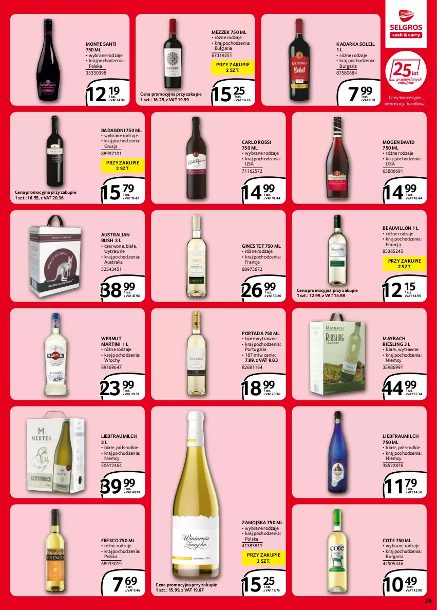 Gazetka promocyjna Selgros - Extra Oferta - ważna 02.06 do 14.06.2022 - strona 29 - produkty: Carlo Rossi, Fresco, Gin, Martini, Mogen David, Monte, Monte Santi, Por, Portada