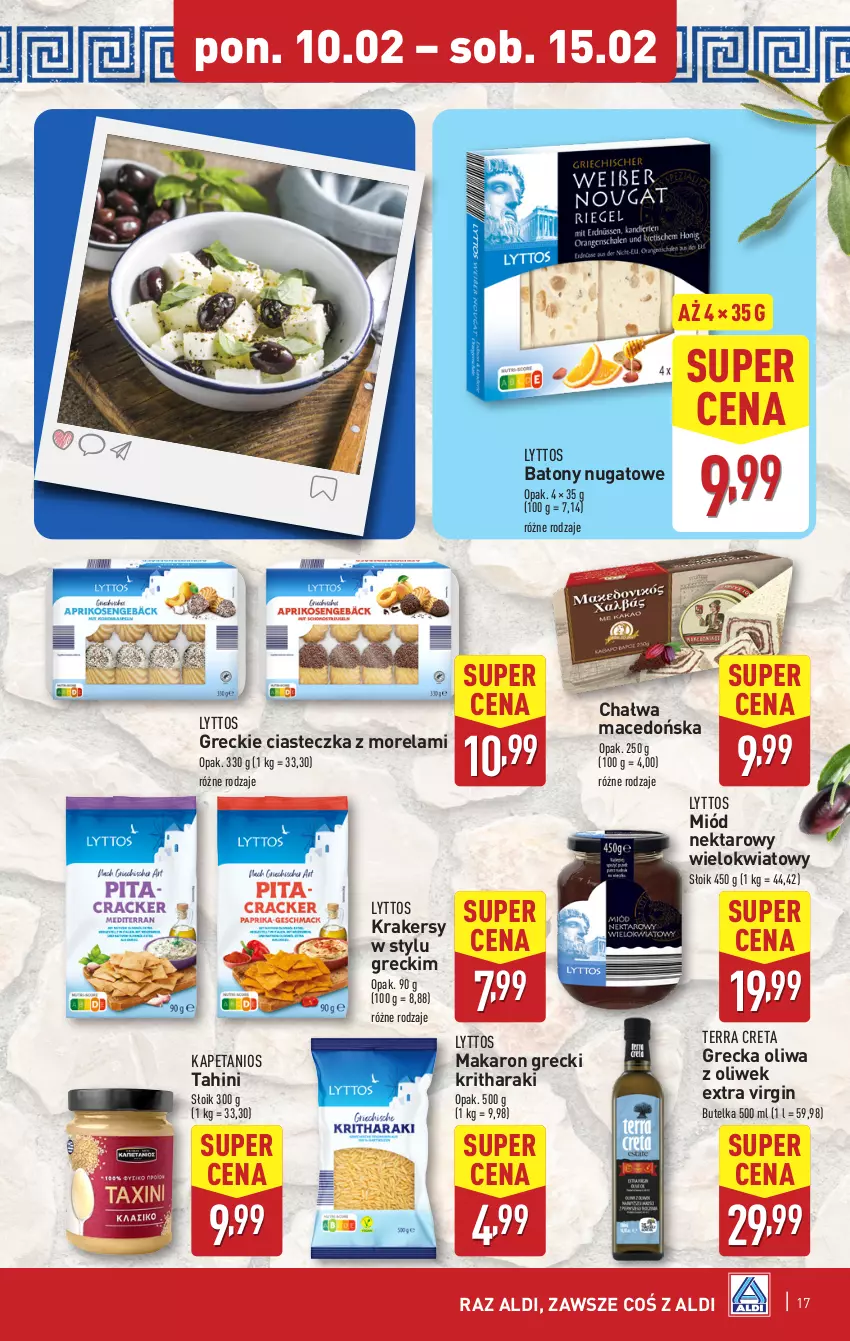 Gazetka promocyjna Aldi - Pełna oferta - ważna 10.02 do 15.02.2025 - strona 17 - produkty: Baton, Chałwa, Gin, Krakersy, Makaron, Miód, Morela, Nektar, Oliwa, Oliwa z oliwek