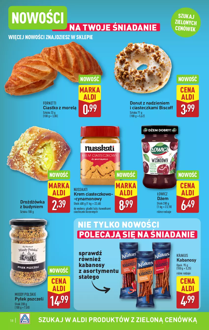 Gazetka promocyjna Aldi - Pełna oferta - ważna 10.02 do 15.02.2025 - strona 18 - produkty: Donut, Dżem, Kabanos, Kawa, Krakus