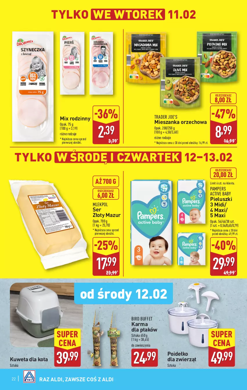 Gazetka promocyjna Aldi - Pełna oferta - ważna 10.02 do 15.02.2025 - strona 22 - produkty: Baby O, Kuweta, Mieszanka orzechowa, Pampers, Ser, Złoty Mazur