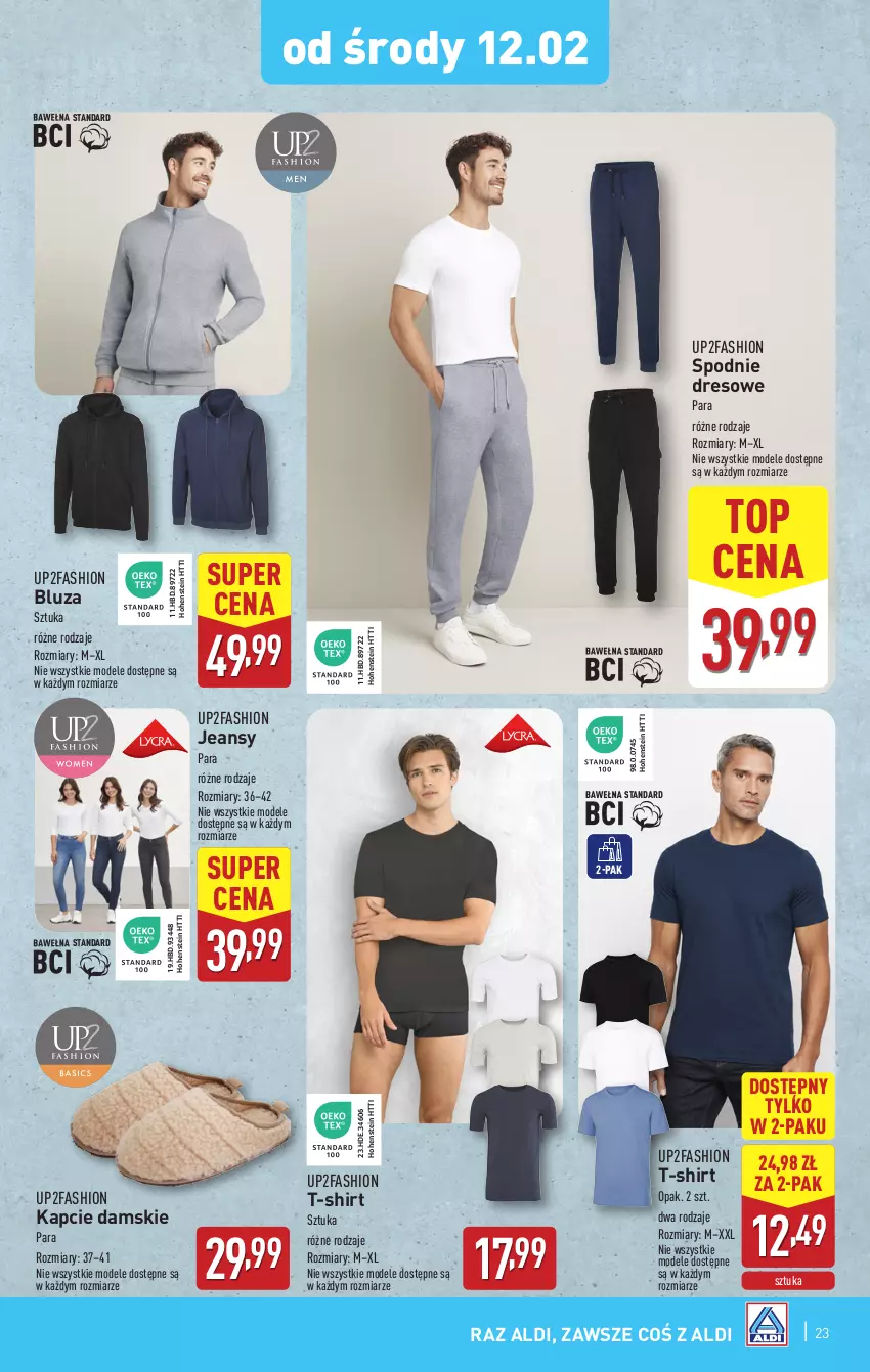 Gazetka promocyjna Aldi - Pełna oferta - ważna 10.02 do 15.02.2025 - strona 23 - produkty: Bluza, Dres, Fa, Kapcie, Spodnie, Spodnie dresowe, T-shirt, Top