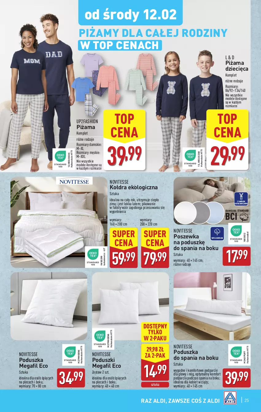 Gazetka promocyjna Aldi - Pełna oferta - ważna 10.02 do 15.02.2025 - strona 25 - produkty: Dzieci, Fa, Kołdra, Piżama, Poduszka, Poszewka, Top, Wełna