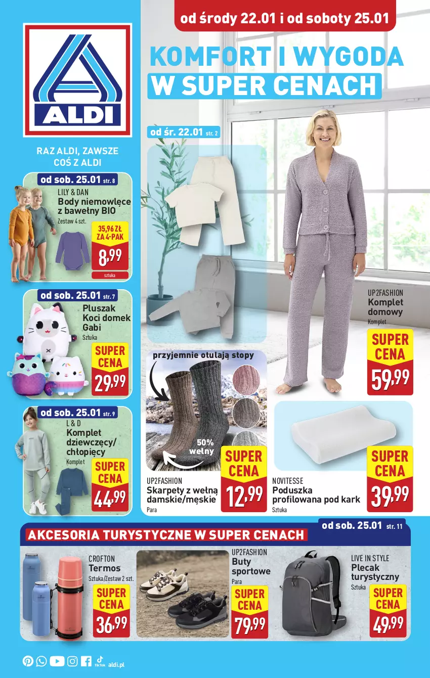 Gazetka promocyjna Aldi - Artykuły przemysłowe i tekstylia - ważna 22.01 do 25.01.2025 - strona 1 - produkty: Body, Buty, Fa, Karp, Koc, Plecak, Pluszak, Poduszka, Por, Sport, Termos, Top