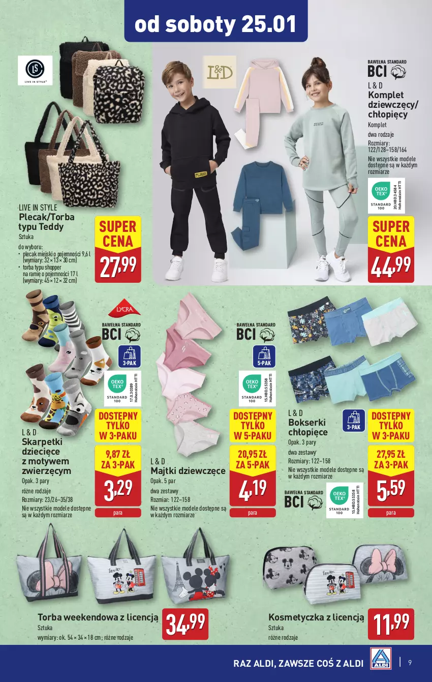 Gazetka promocyjna Aldi - Artykuły przemysłowe i tekstylia - ważna 22.01 do 25.01.2025 - strona 9 - produkty: Bokserki, Dzieci, Karp, Kosmetyczka, Majtki, Plecak, Ser, Skarpetki, Torba