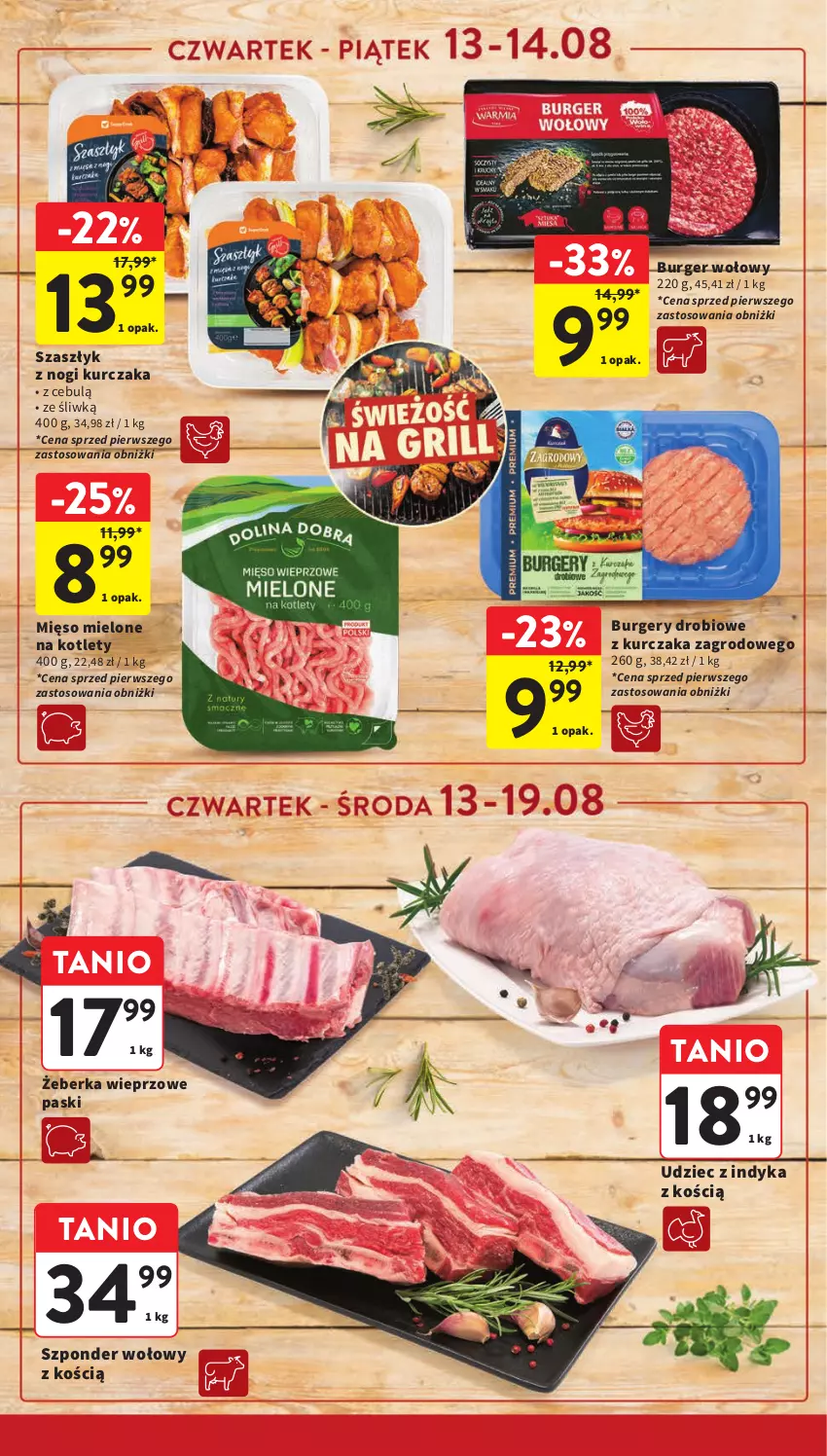 Gazetka promocyjna Intermarche - Gazetka promocyjna - ważna 13.08 do 19.08.2026 - strona 10 - produkty: Burger, Kotlet, Kurczak, Mięso, Mięso mielone, Szponder wołowy, Udziec z indyka