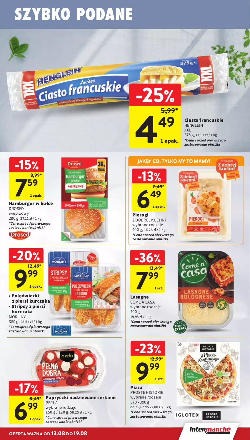Gazetka promocyjna Intermarche - Gazetka promocyjna - ważna 13.08 do 19.08.2026 - strona 25 - produkty: Burger, Ciasto francuskie, Hamburger, Kurczak, Lasagne, Morliny, Papryczki nadziewane, Pierogi, Pizza, Ser