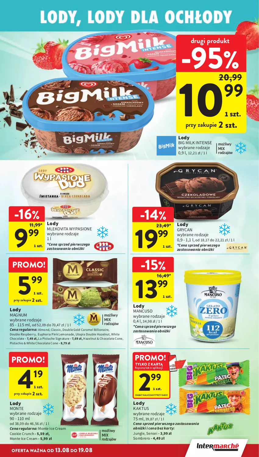 Gazetka promocyjna Intermarche - Gazetka promocyjna - ważna 13.08 do 19.08.2026 - strona 27 - produkty: Big Milk, Gry, Kaktus, Lion, Lody, Mleko, Mlekovita, Monte, Top