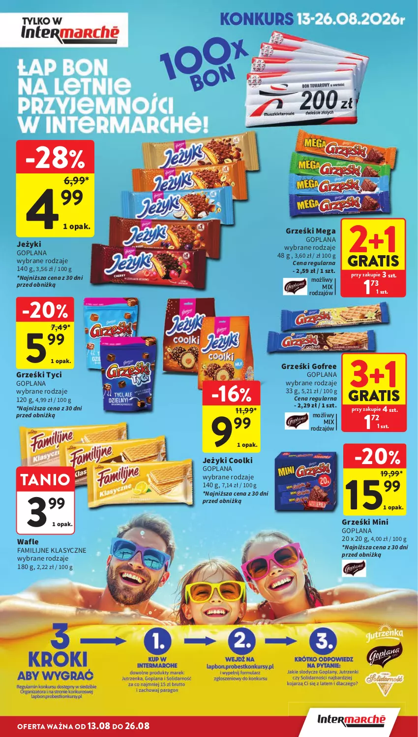 Gazetka promocyjna Intermarche - Gazetka promocyjna - ważna 13.08 do 19.08.2026 - strona 29 - produkty: Fa, Goplana, Gra, Grześki, Jeżyki, LANA, Wafle