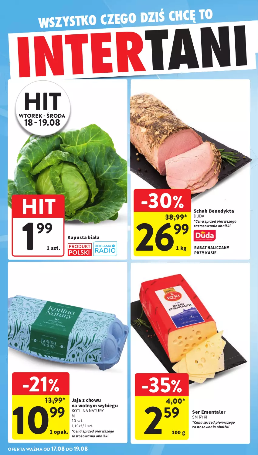 Gazetka promocyjna Intermarche - Gazetka promocyjna - ważna 13.08 do 19.08.2026 - strona 42 - produkty: Duda, Ementaler, Jaja, Kotlin, Schab Benedykta, Ser