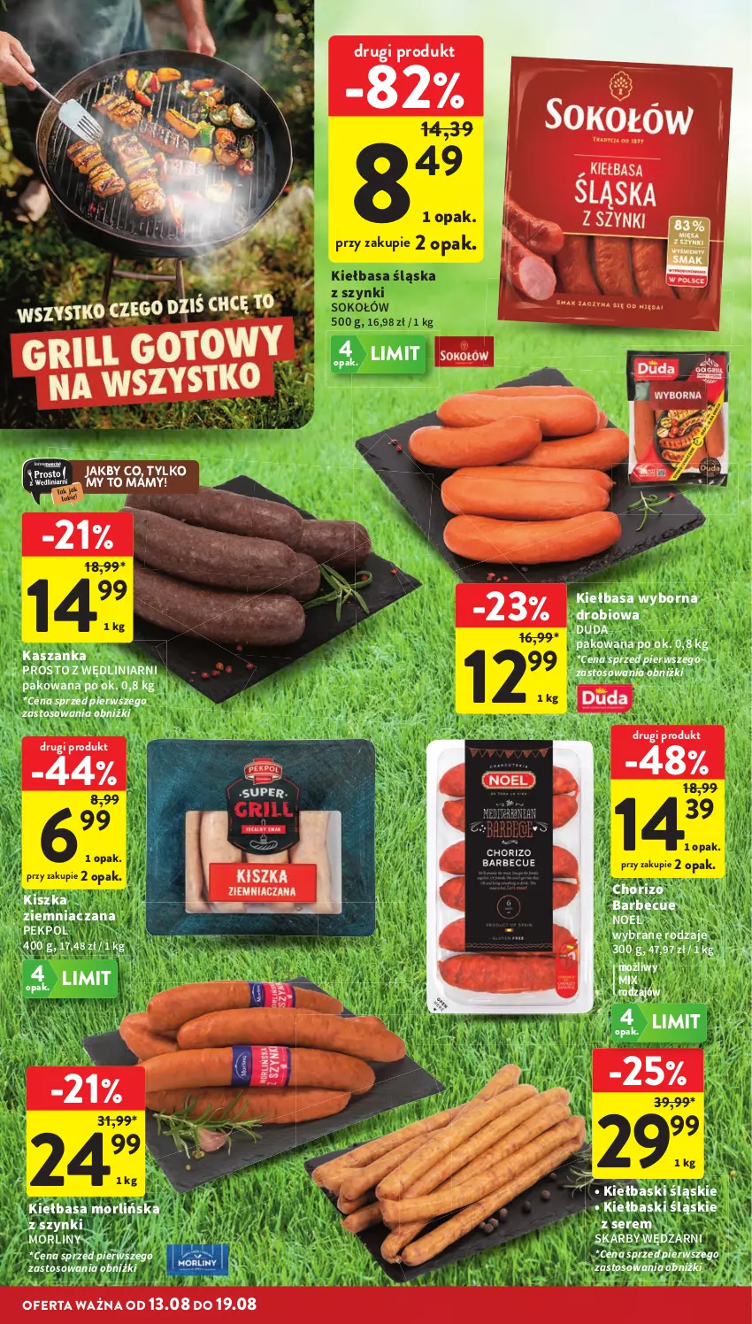 Gazetka promocyjna Intermarche - Gazetka promocyjna - ważna 13.08 do 19.08.2026 - strona 6 - produkty: Duda, Kasza, Kaszanka, Kiełbasa, Kiełbasa śląska, Kiełbaski śląskie, Morliny, Pekpol, Ser, Sok, Sokołów