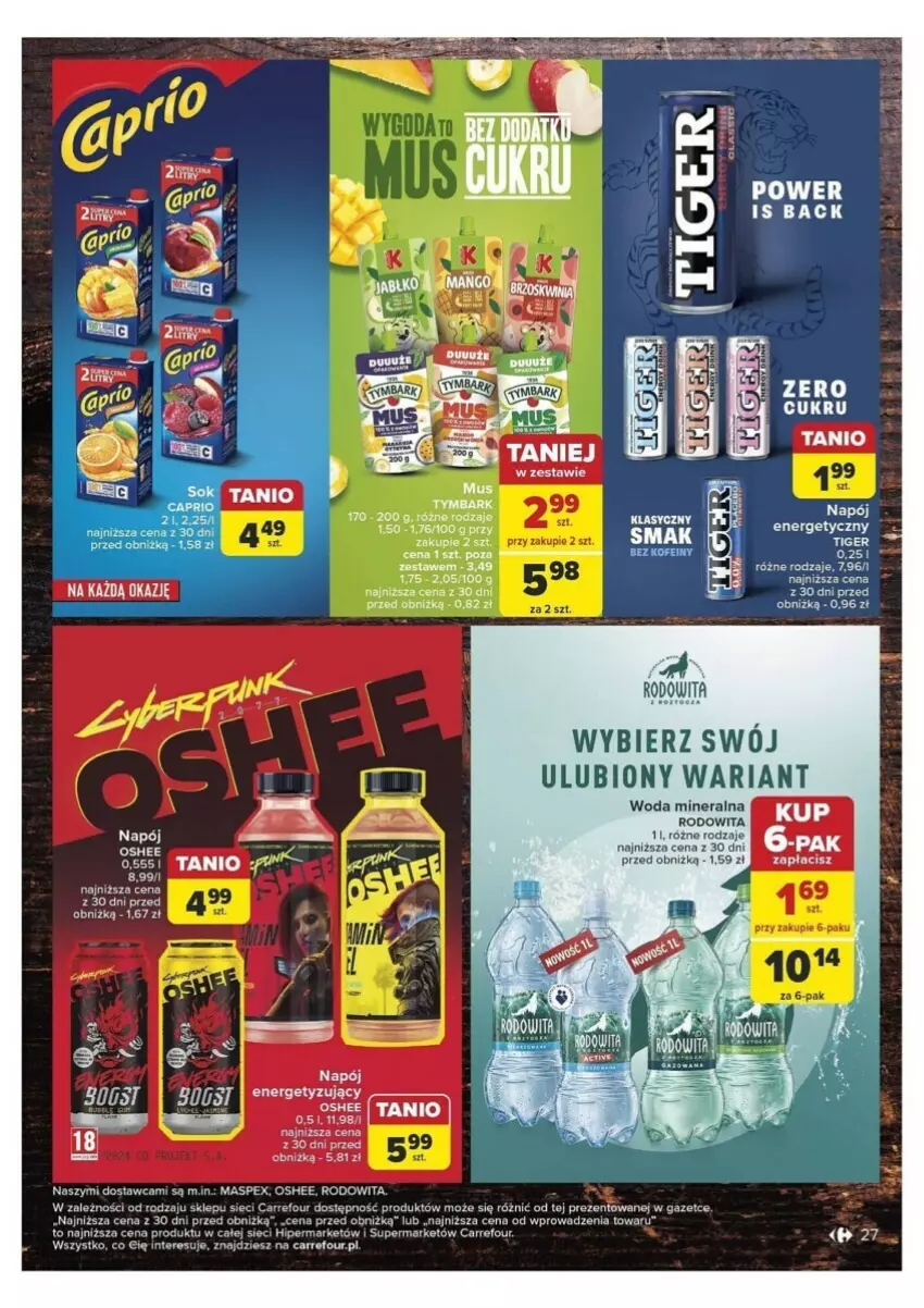 Gazetka promocyjna Carrefour - ważna 22.04 do 04.05.2024 - strona 20 - produkty: Napój, Napój energetyczny, Oshee, Woda, Woda mineralna