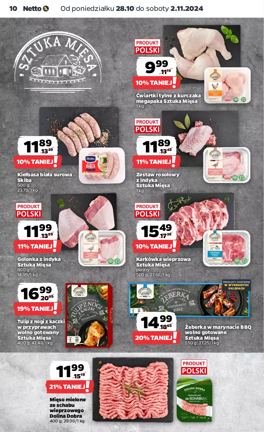 Gazetka promocyjna Netto - Netto Gazetka Food 44/24A - ważna 28.10 do 02.11.2024 - strona 10 - produkty: Golonka z indyka, Karkówka wieprzowa, Kiełbasa, Kiełbasa biała, Kurczak, Mięso, Mięso mielone