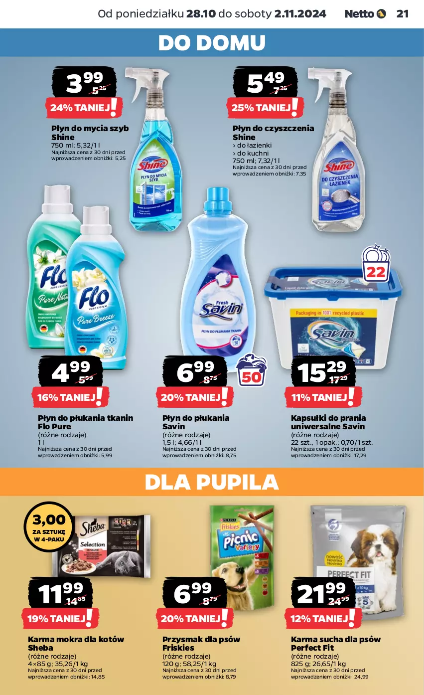 Gazetka promocyjna Netto - Netto Gazetka Food 44/24A - ważna 28.10 do 02.11.2024 - strona 21 - produkty: Friskies, Kapsułki do prania, Karma mokra dla kotów, Płyn do mycia, Płyn do płukania, Pur, Sheba