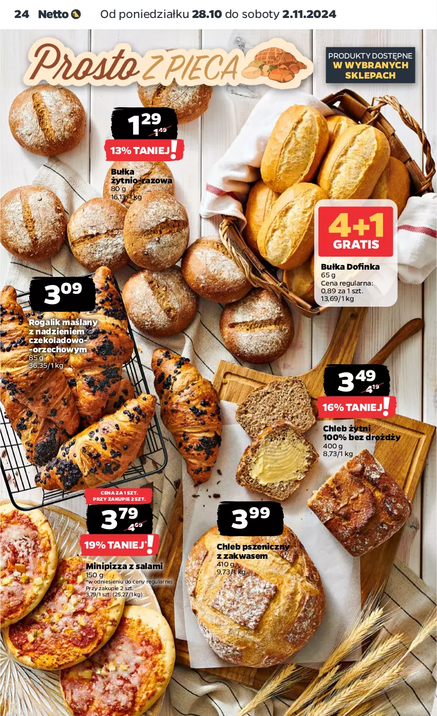 Gazetka promocyjna Netto - Netto Gazetka Food 44/24A - ważna 28.10 do 02.11.2024 - strona 24 - produkty: Bułka, Chleb, Pizza, Rogal, Salami